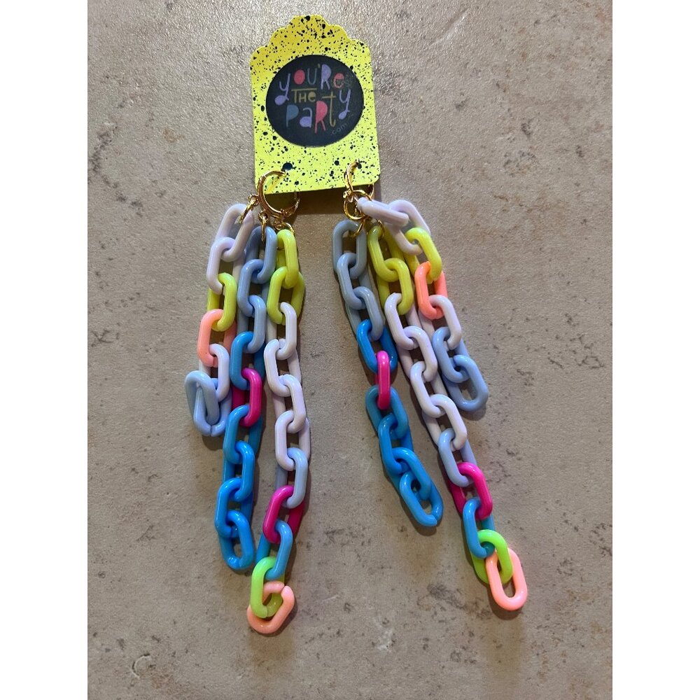 Lightweight Neon Multicolor Chain Link Dangle Earrings